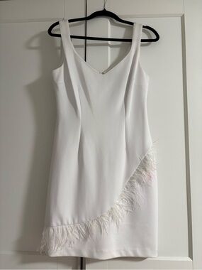 Laundry By Shelli Segal White Feather-Trim Mini Dress